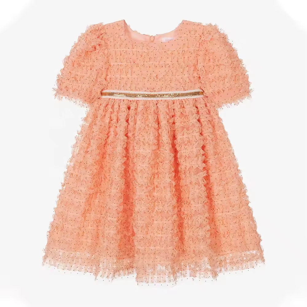 Custom Orange Kids Frock Lace Girls Dresses for Birthday Party Children Baby Girl Dress With Sequin in Spring Summer