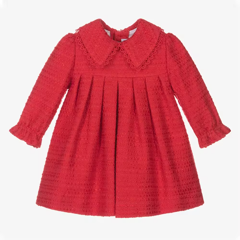 2025 Hot Sell High Quality Red Cute Children Toddler Girl Dress With Hand Embroidery in Spring Custom Kids Clothing Factory 2025