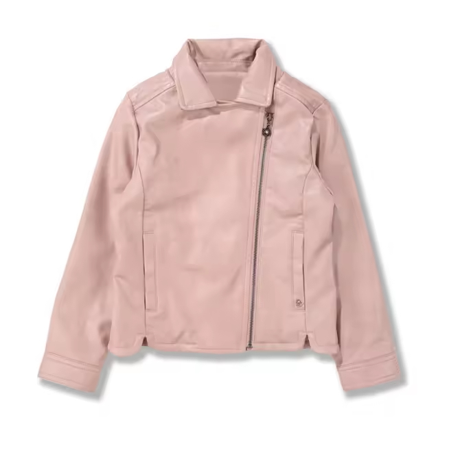 Cool Design Formal Kid Leather Jacket Zipper Closure Parkas Outerwear Coats for Girls