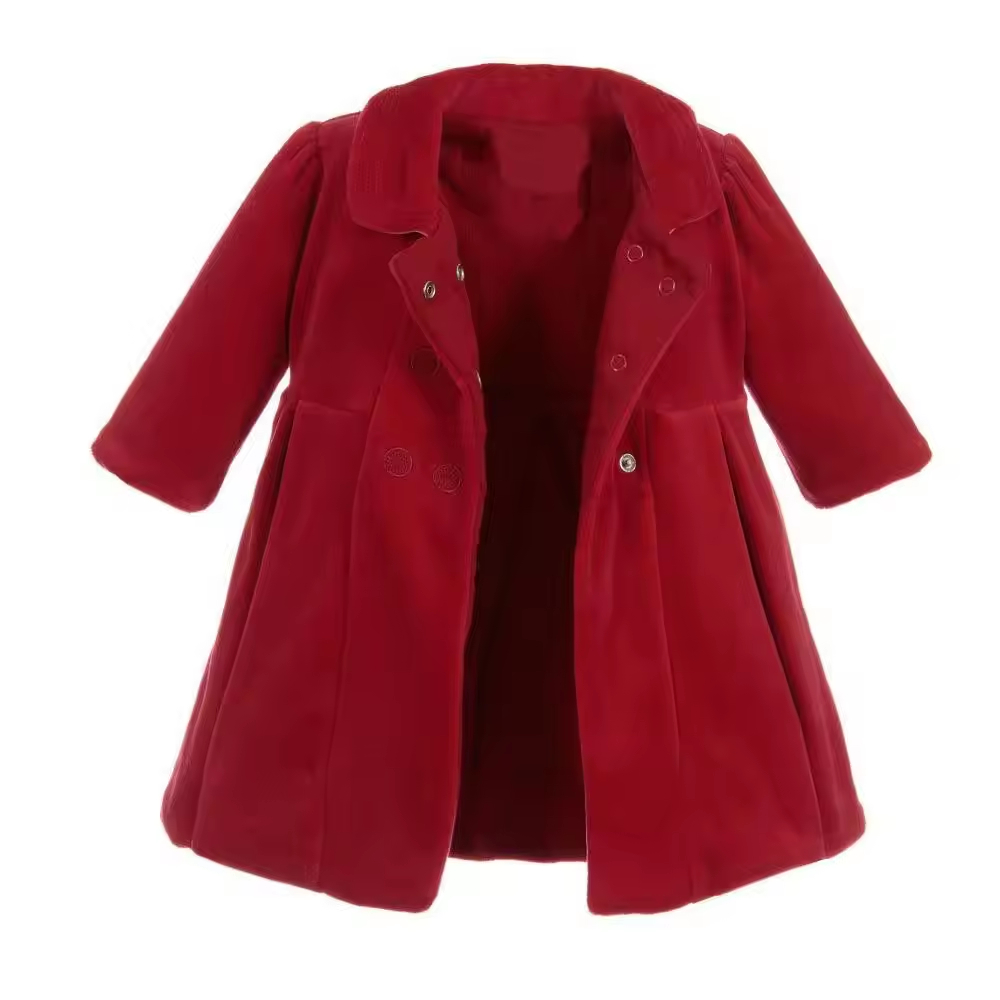 European-Style Long Woolen Winter Coats for Girls Embroidered Children's Costumes