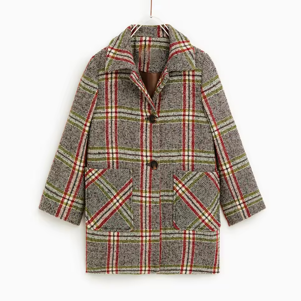 100% Cotton Baby Winter Coat with Plaid Pattern Children's Worsted Clothing