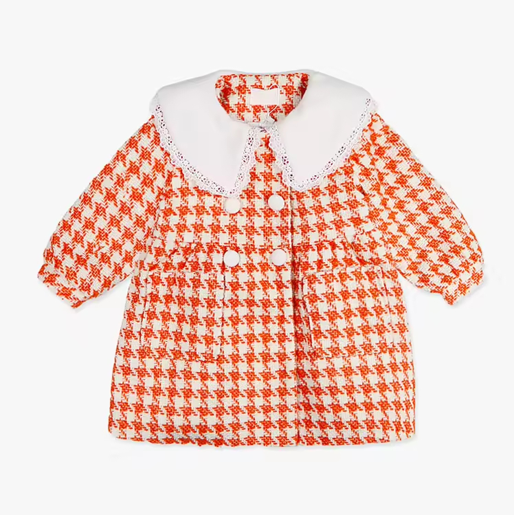 New Bestseller 2025 Custom Girls' Woolen Winter Coats Long Baby-Friendly Outerwear Little Girl's Orange Checkered Coat