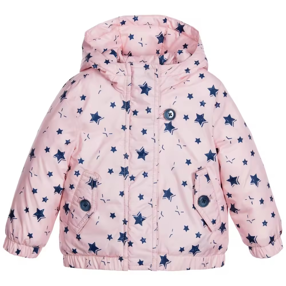 Customized Kids Girl Coat Children Stars Print Coat Girls Cotton Coat Hooded Long Sleeve Casual Style