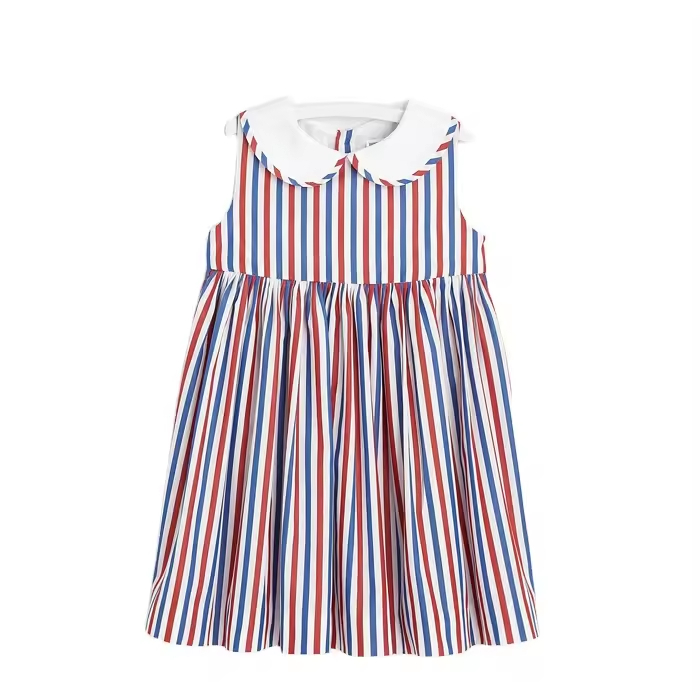 Boutique Child Summer Sleeveless Dress New Style Peter Pan Collar Stripe Baby Girl Dress