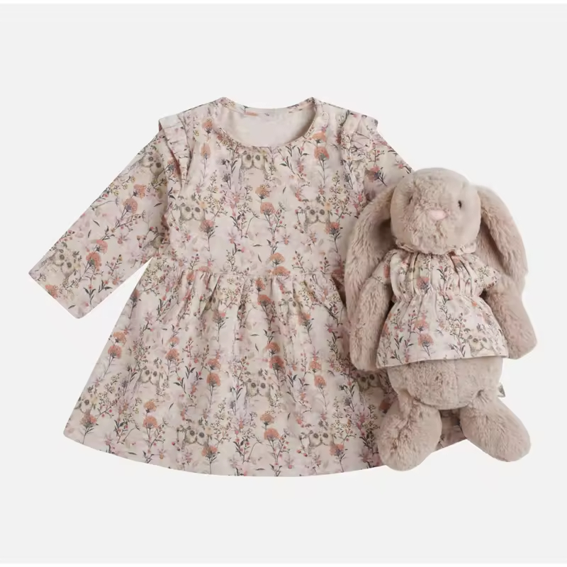 Customized Sizing Lovely Design Cotton Woven Floral Bow Casual Spring Doll Baby Matching Dresses for Toddler Girls
