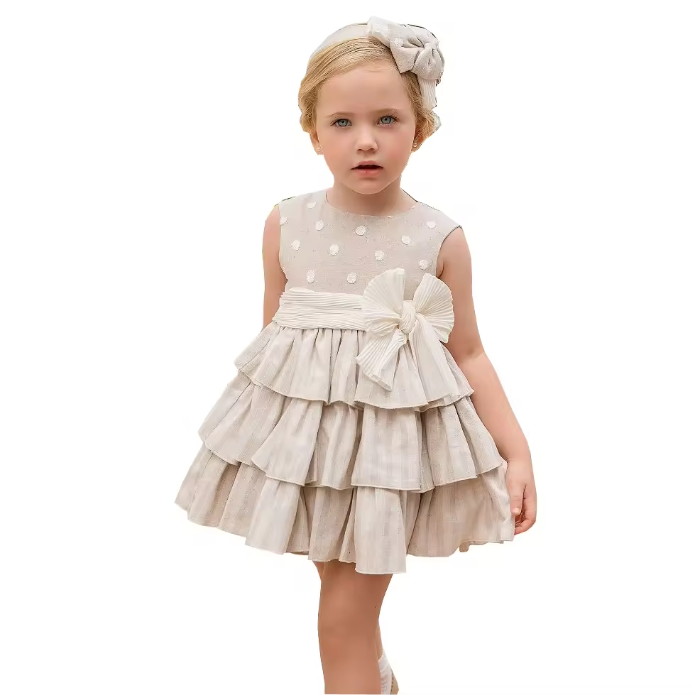 OEM Fashion Mini-Length Baby Girl Dress With Bow Dot Pattern for Summer Party Christening Princess Events Age Group Children