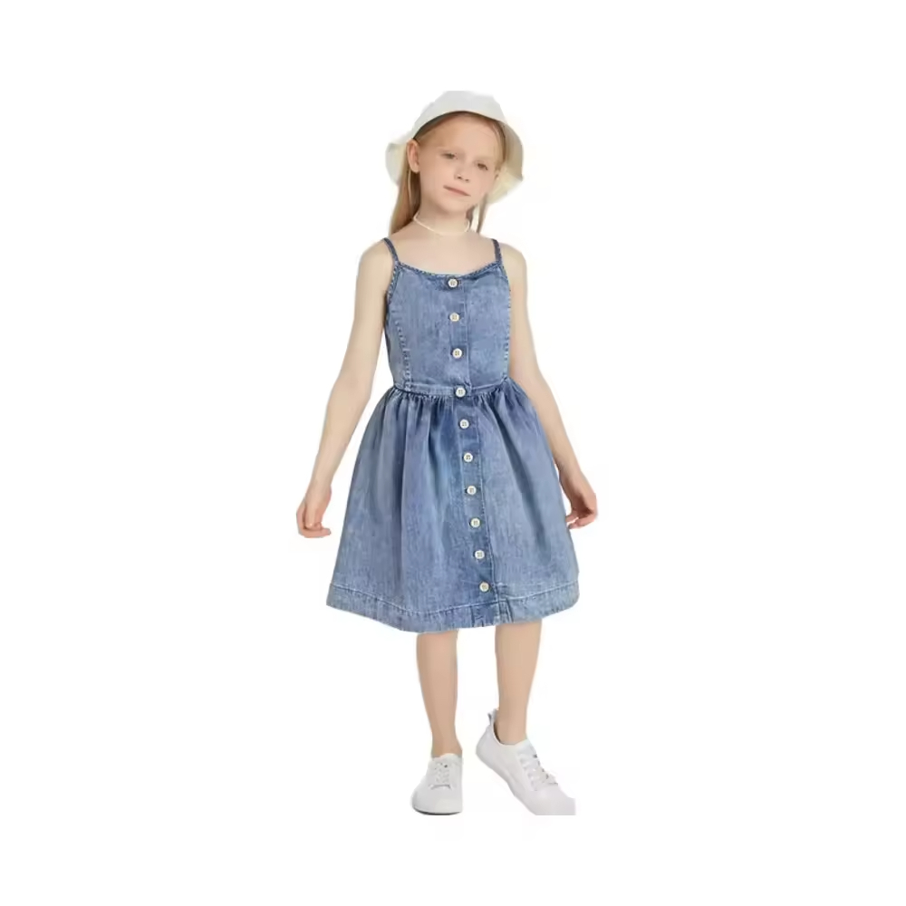 Fashionable Cotton Denim Sling Dresses for Kids 14 -18 Years Summer style