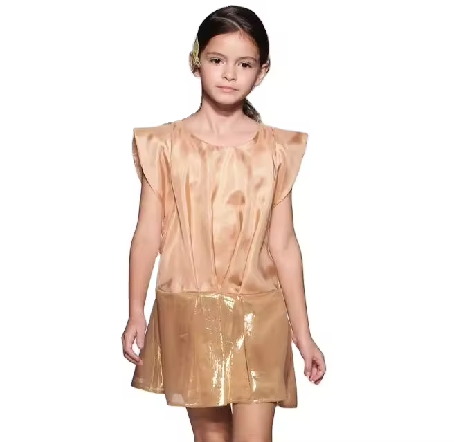 Gaoteng Custom Shiny Metallic Girls Dress Flared Pleated Sparkle Dress for Children Made-to-Order
