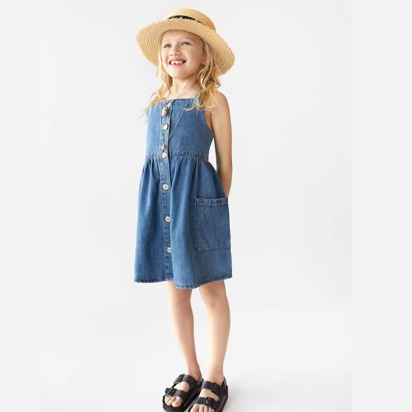 Guangzhou Washable Cotton Sleeveless Kids Girl Denim Dress for Baby Girl Denim Dress Baby