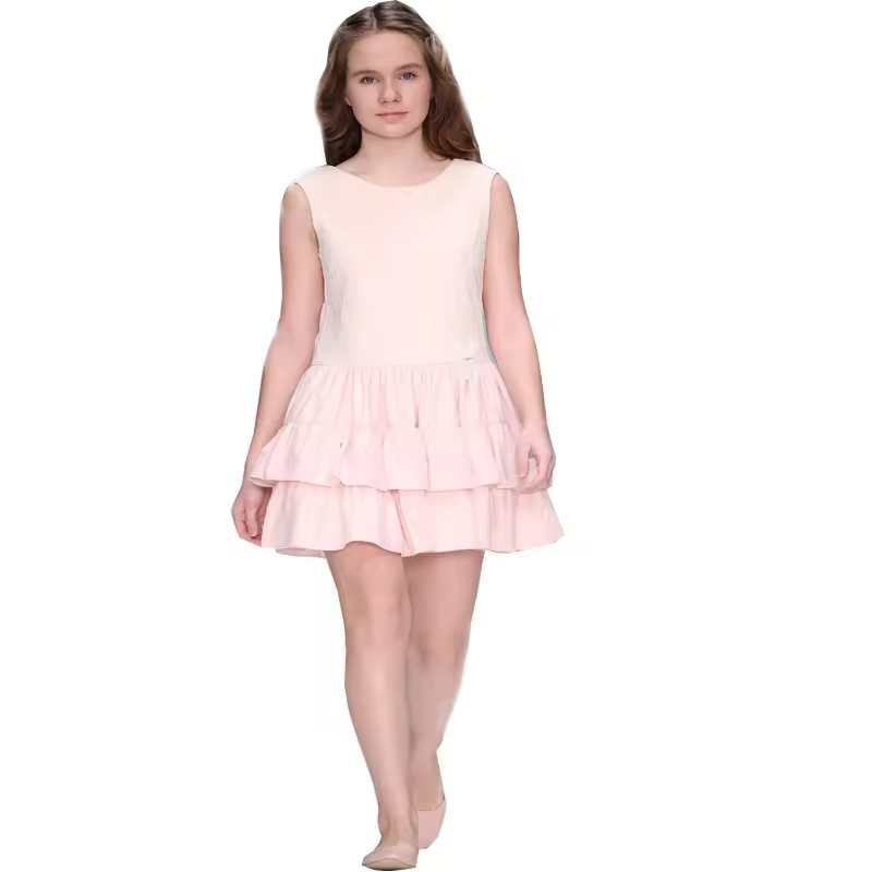 Girls Summer Sleeveless Smocked Layers Dresses Casual Style Dress Design by Gaoteng Company