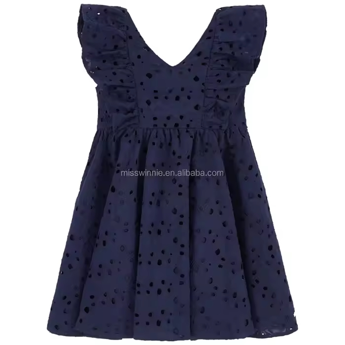 OEM Customized Girls Dress New Design Summer Casual Style for Kids Children Clothes Solid Pattern Ruffle Decoration Wholesale