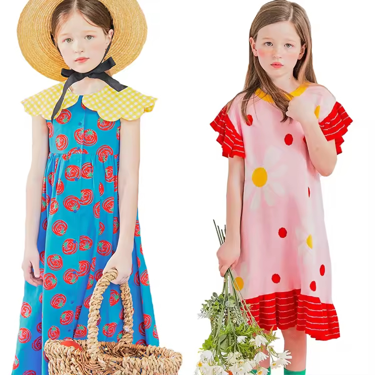 Casual Summer Dresses for Girls Age 6-12 Mini Length With Short Sleeves Sustainable Plain Dyed Design for Parties
