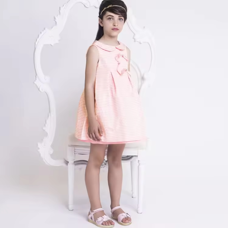 Pink Stripe Cute Wholesale Kids Dresses Sleeveless Summer Comfortable Kids Dress With Bow Knot