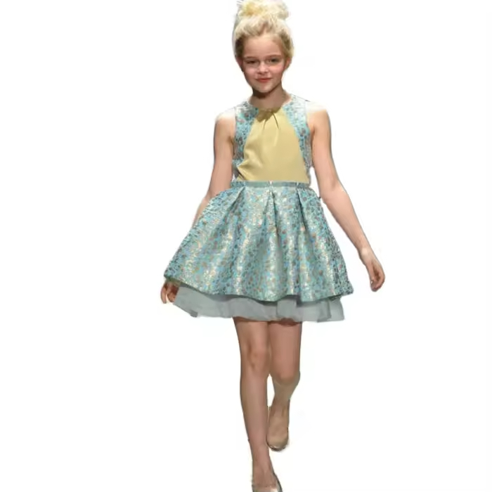 OEM Customizable Satin Pleated Dress for Girls Kids Clothes with Dot Pattern for Children