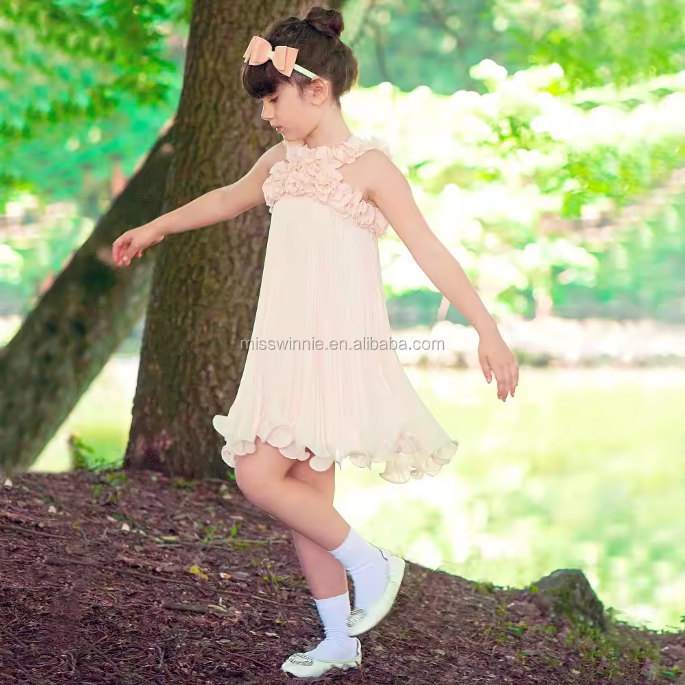 Kids Girl Vest Dress Sleeveless Chiffon Fabric Pure Pattern European Princess Style