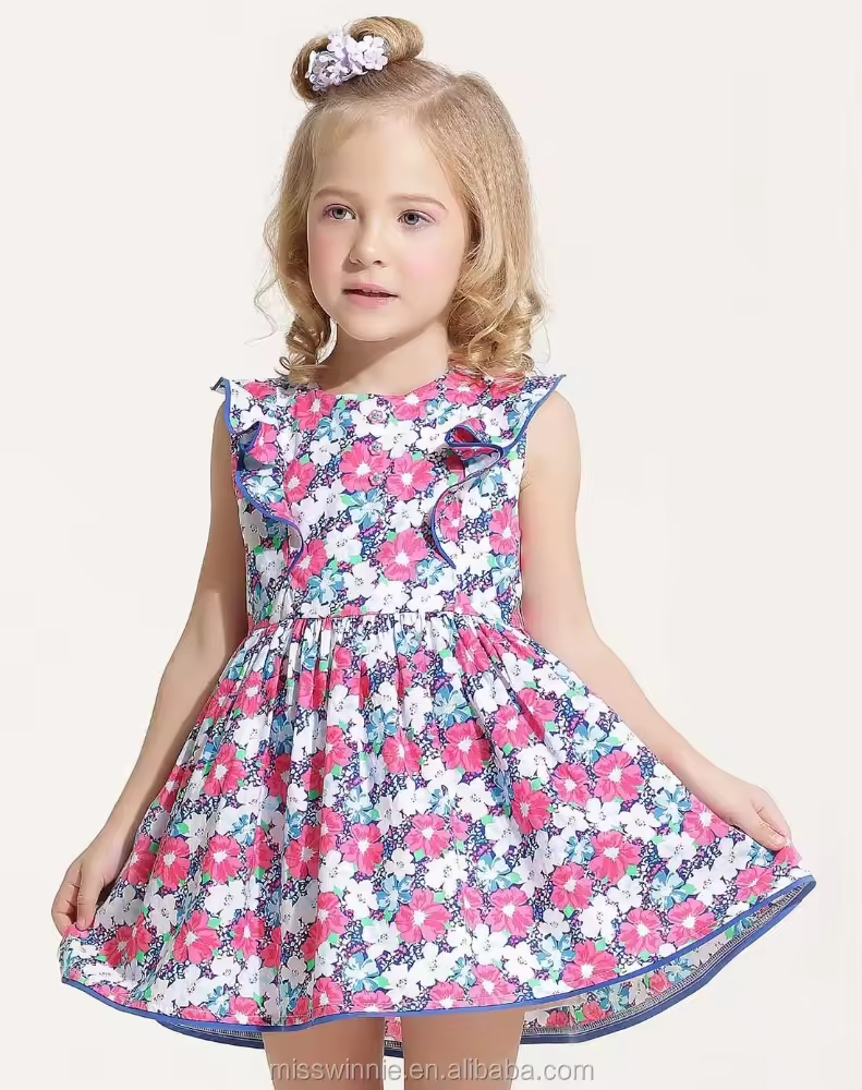 2025 Newest Baby Frock Beautiful Designs Fancy Romantic Printing Kids Cotton Frocks