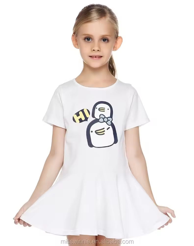 Girls White Cotton Frock Simple Designs With Cute Cartoon Frock Designs for Small Girls