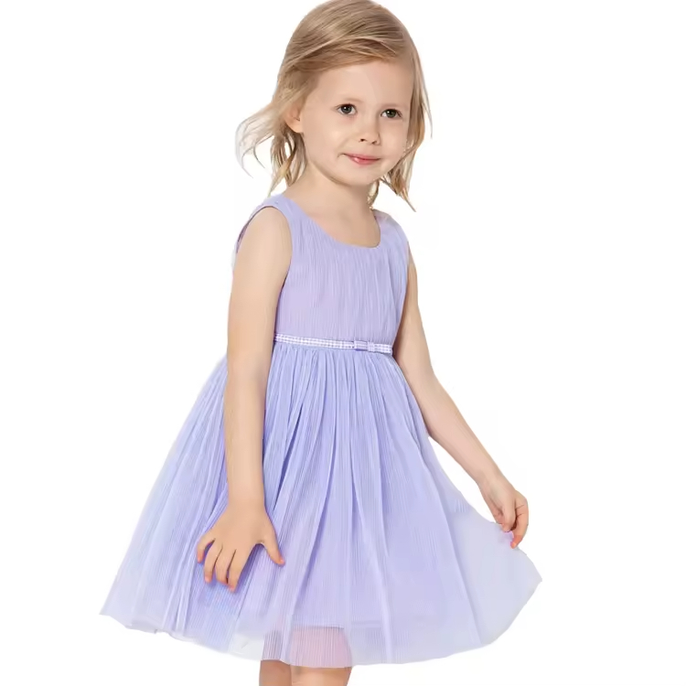 New Model Sleeveless Light Purple Summer Dress for 11-Year-Old Girl Breathable Casual Backless Frock Design ODM Supply