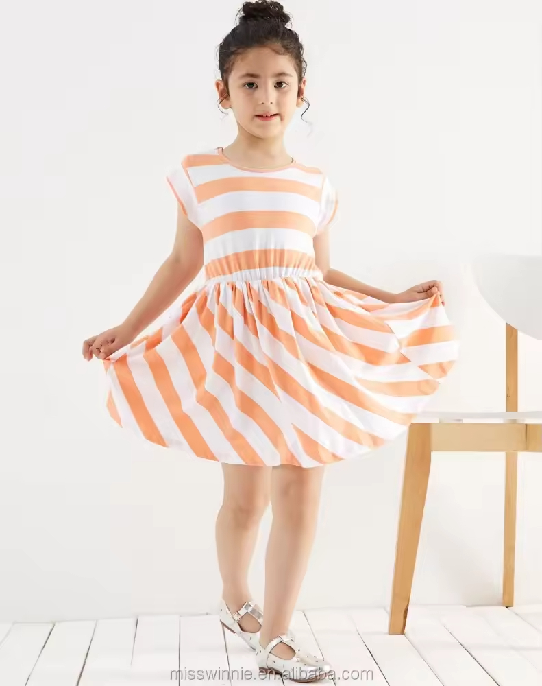New Casual High Quality Cotton Round Neck Baby Dresses Kids Dresses Designs for 6 Years Old Girl