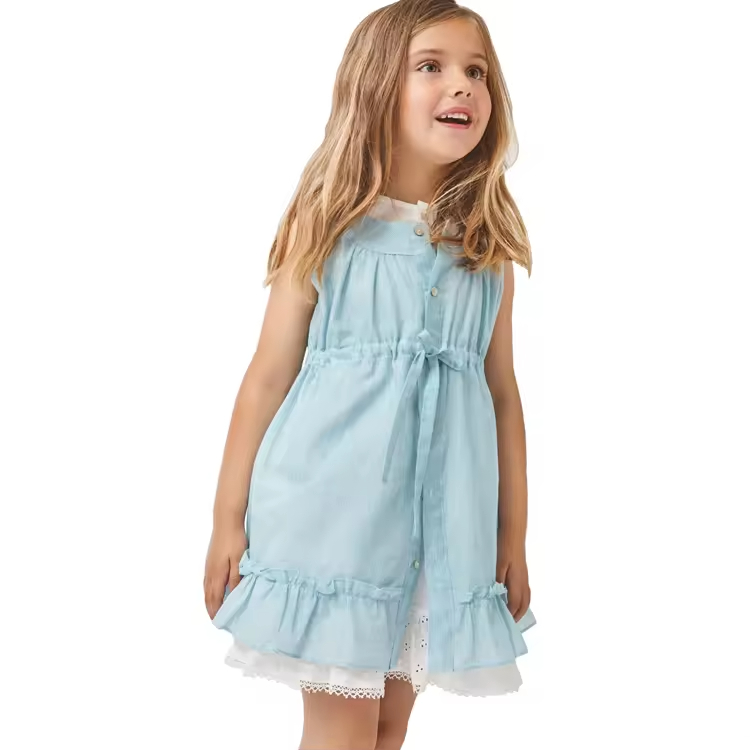 Best Selling Boutique Newest Design Petal Sleeve Fashion Summer Dress Baby Blue Beautiful Lace Toddler Dresses for Girls