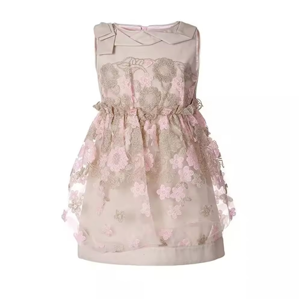 Children's Floral Cotton Wedding Dress Girls' Formal Knee-Length Summer Wear with Flower Decoration ODM Supply