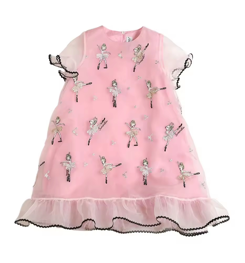 OEM ODM Children Clothes Chiffon Fabric Embroidered Technics Casual Style Short Sleeve Kids Girl Dress